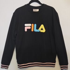 Fila Black Crewneck Sweater with Multicolor‎ Logo, Large